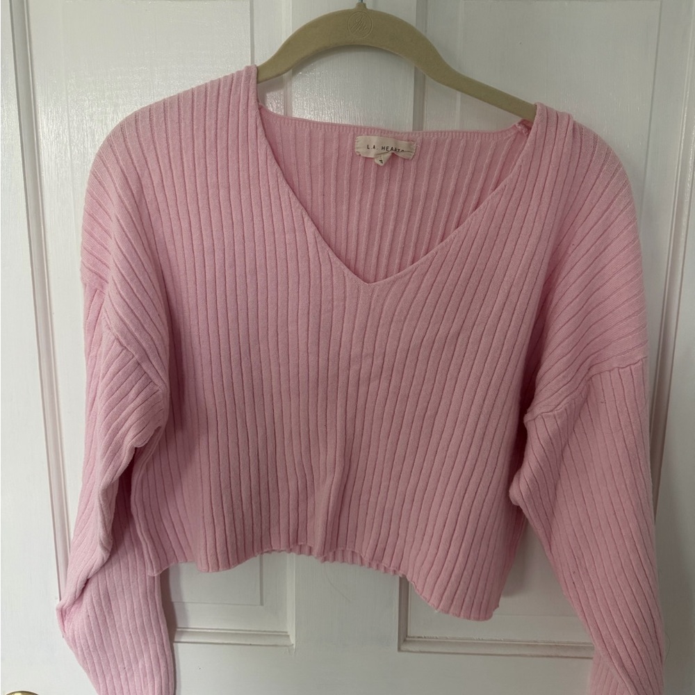 La Hearts Soft Pink V-Neck Sweater
